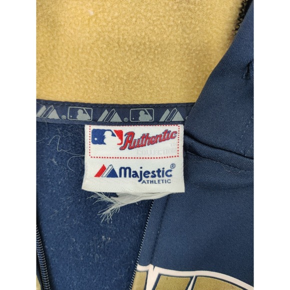 Majestic Milwaukee Brewers MLB Authentic Full Zip Hoodie Jacket Navy‎ Gold - Picture 3 of 11
